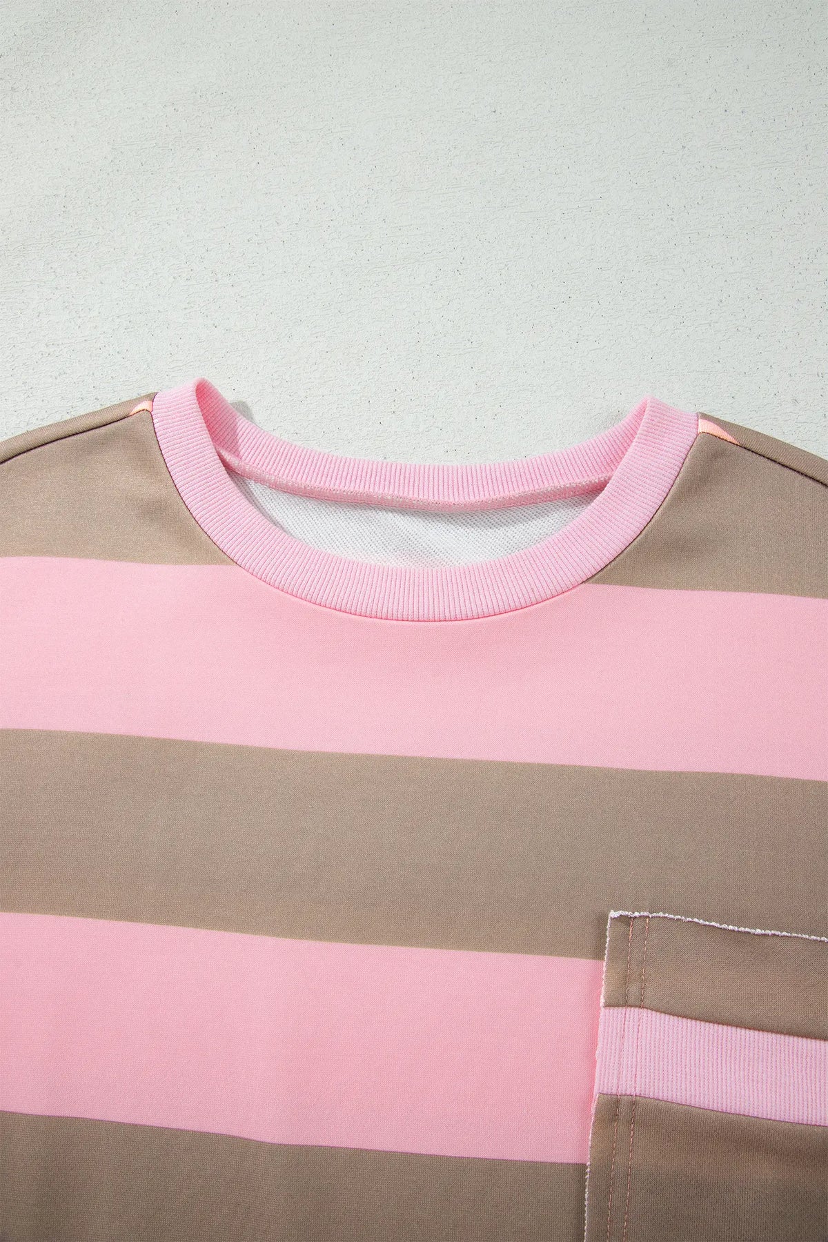 Striped Colourblock Patch Pocket Split Hem Oversized Long Sleeve Sweatshirt – Pink Stripe