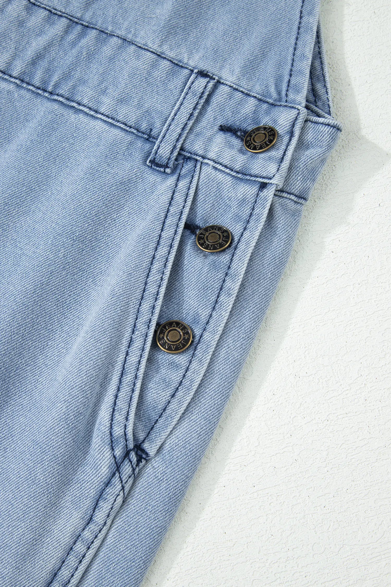 Mist Blue Retro Distressed Button Adjustable Straps Denim Overall Jumpsuit