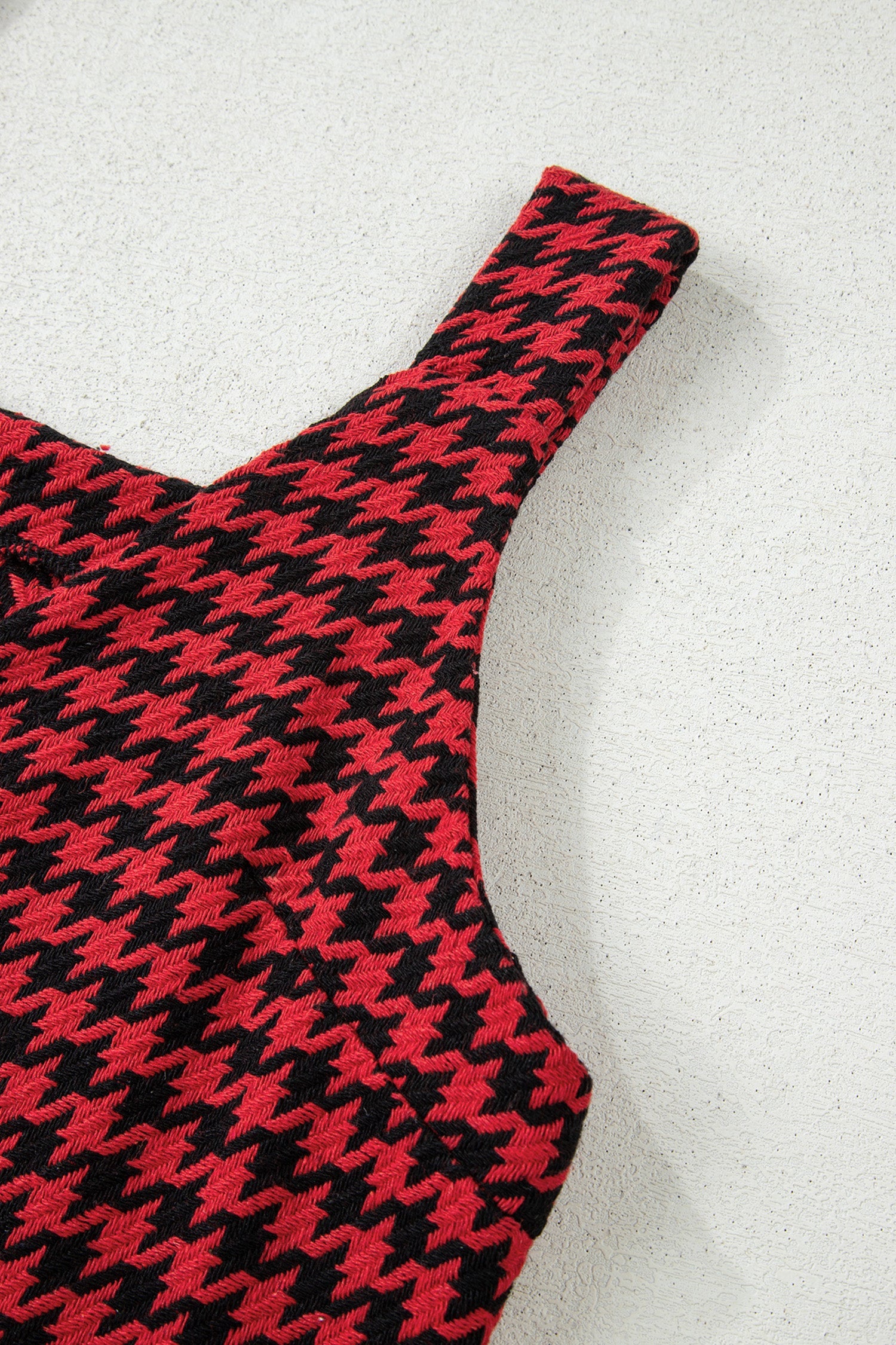 Houndstooth Print V-Neck Sleeveless Mini Dress - Dresses/Mini Dresses