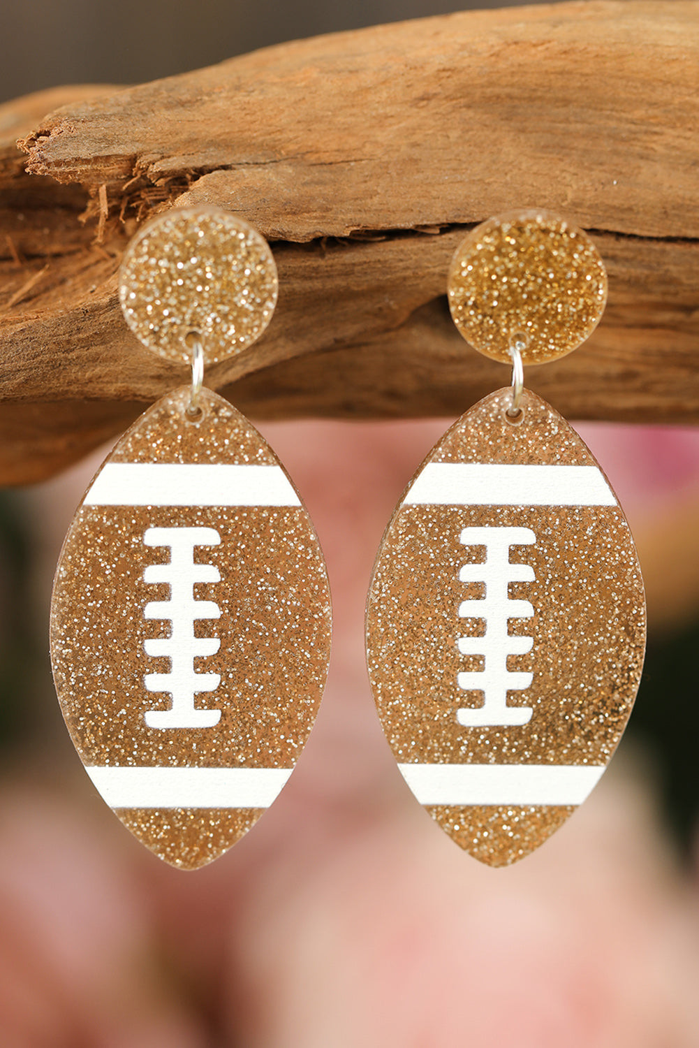 Brown Glittering American Football Dangle Earrings