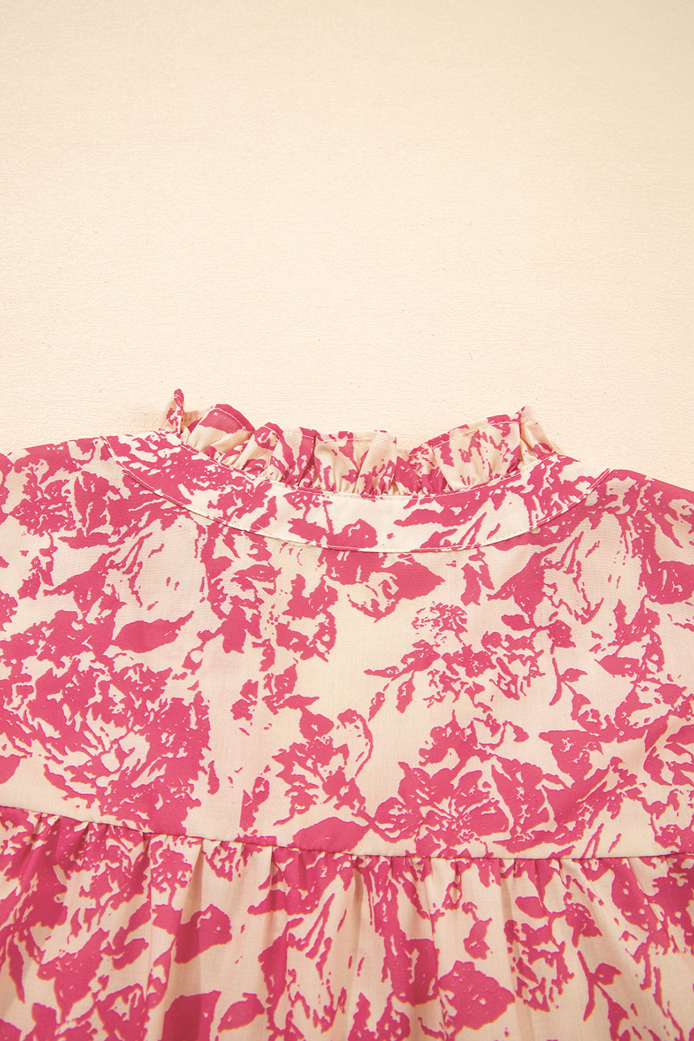 Rose Allover Print Half Button Neck Ruffle Sleeve Blouse eAura