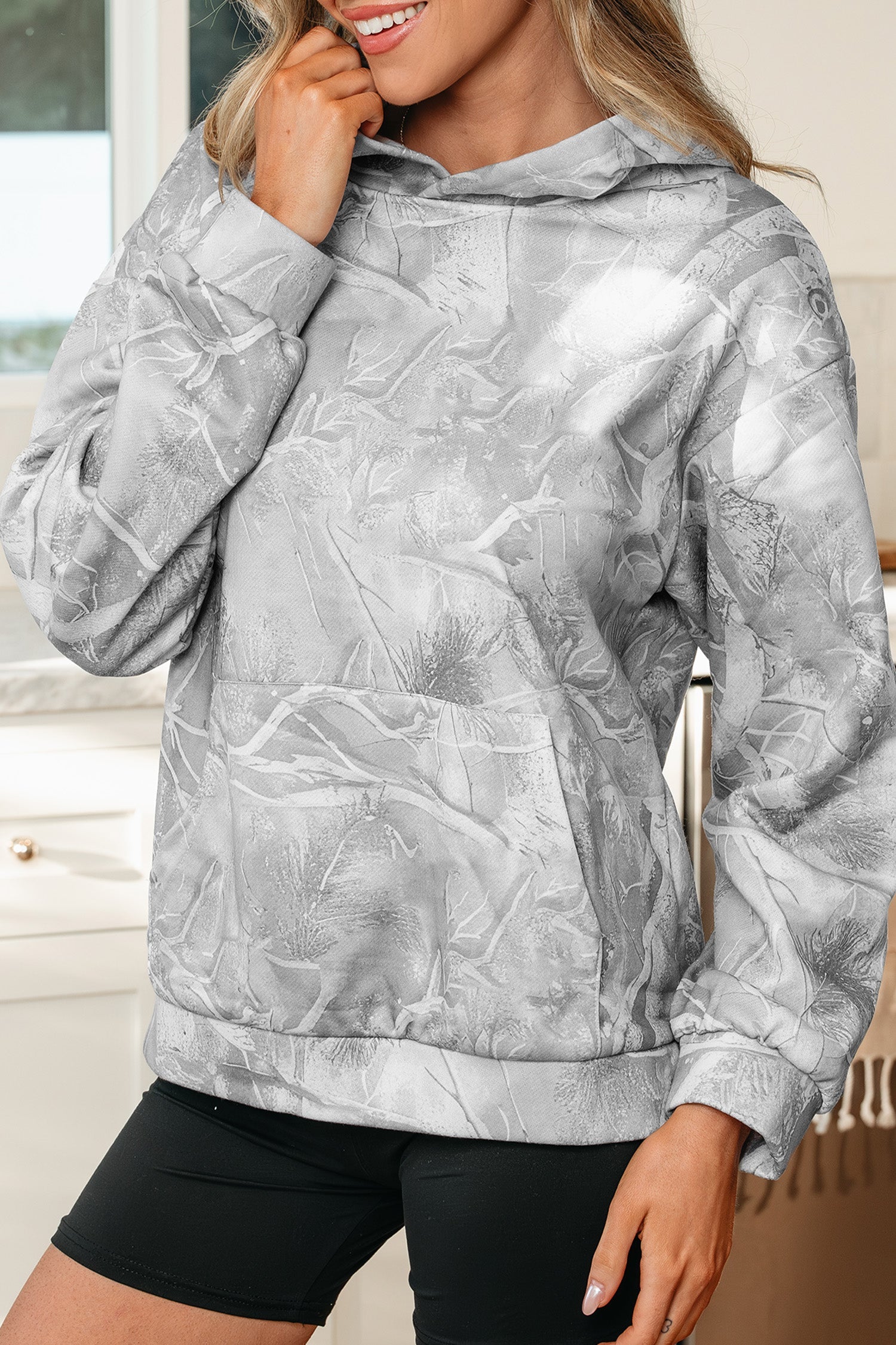 Camouflage Woodland Print Oversized Sporty Hoodie - Tops/Sweatshirts & Hoodies