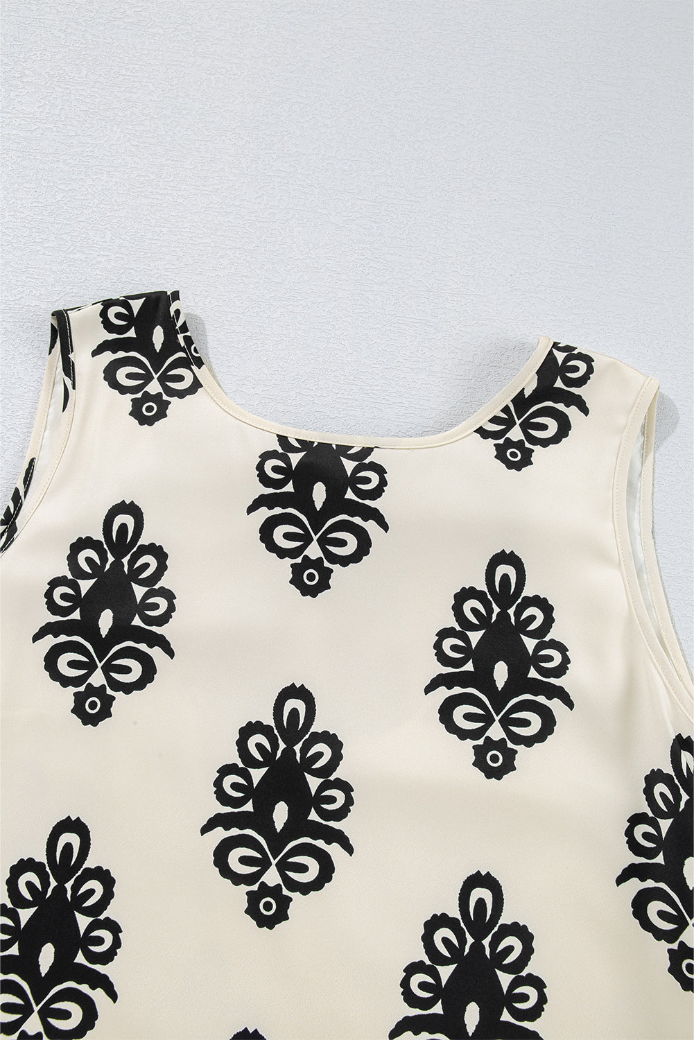 Beige Geometric Printed Sleeveless Hollowed Bowknot Back Mini Dress eAura