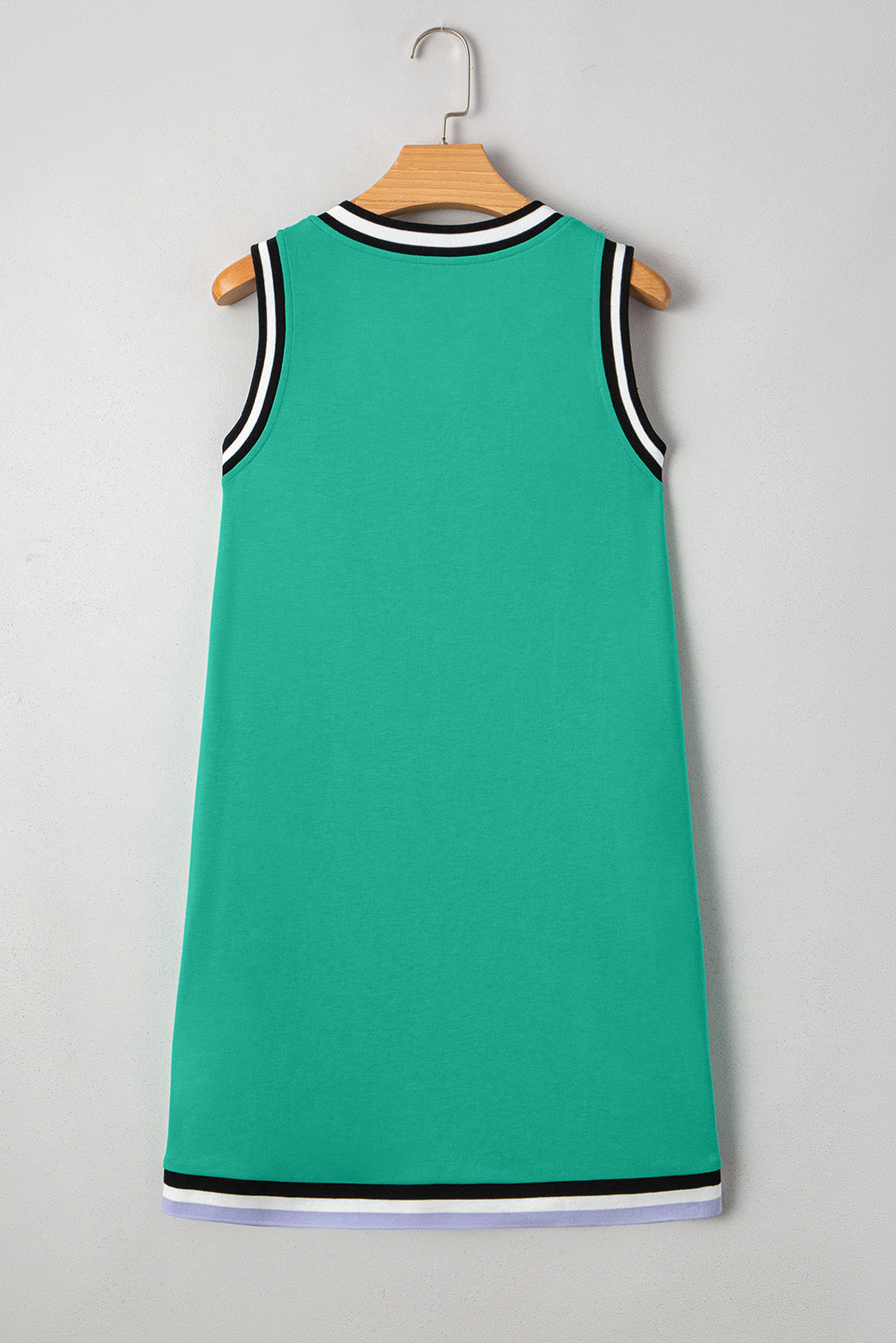 Green Contrast Trim V Neck Shift Sleeveless Mini Dress - eAura