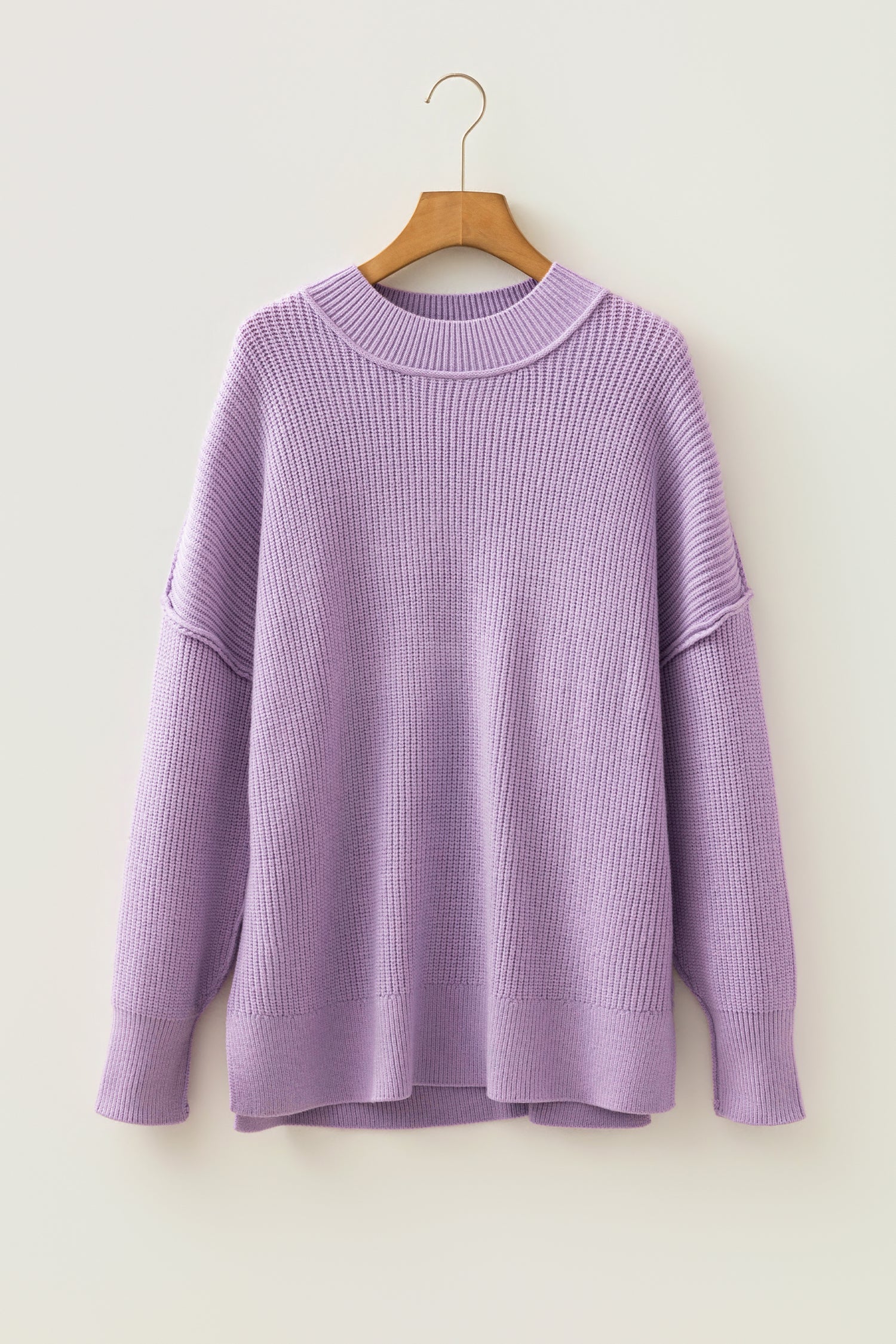 Long Sleeve Ribbed Knit Stand Neck Regular Fit Sweater – Chestnut