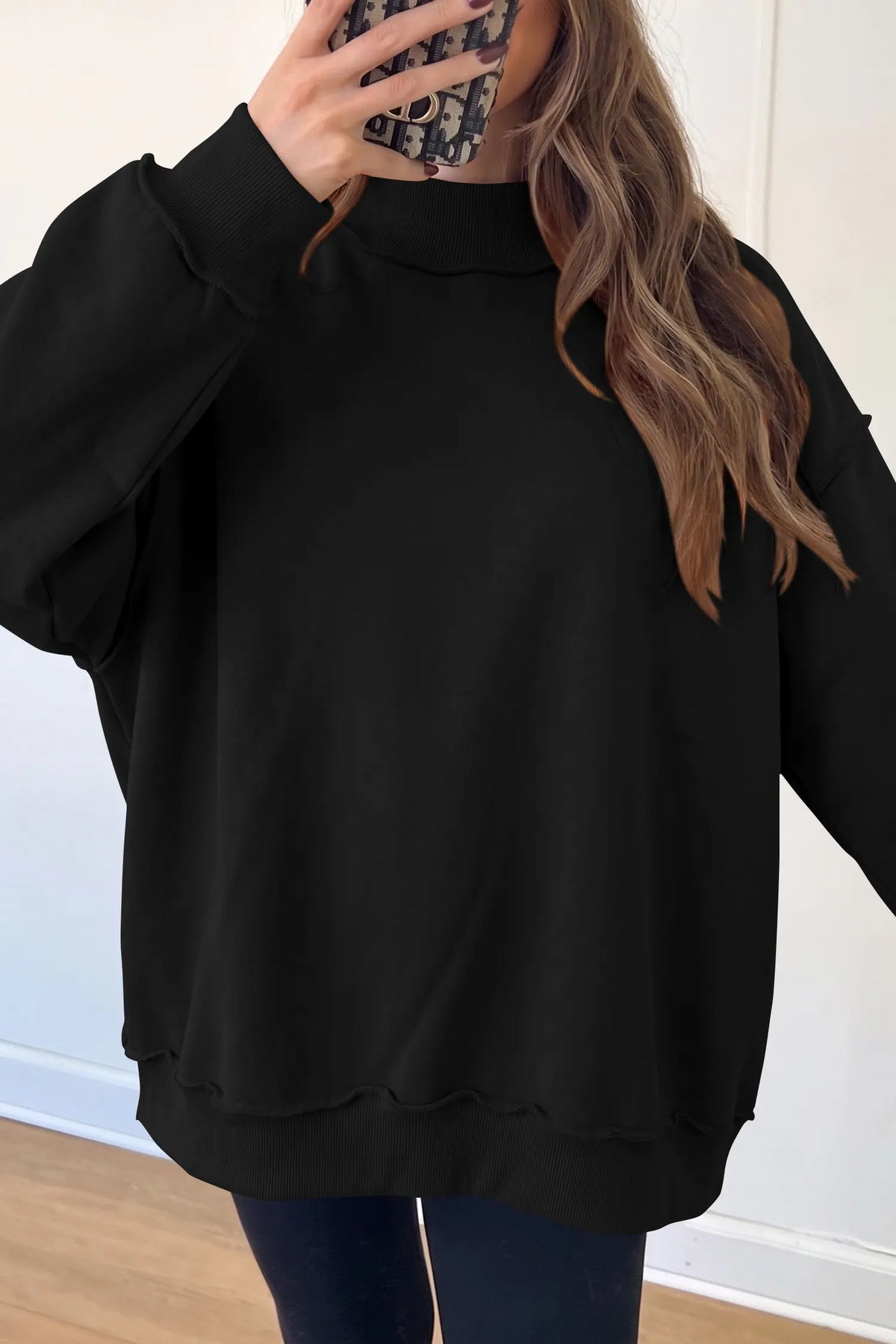 Oversize Drop Shoulder Reversible Mock Neck Sweatshirt