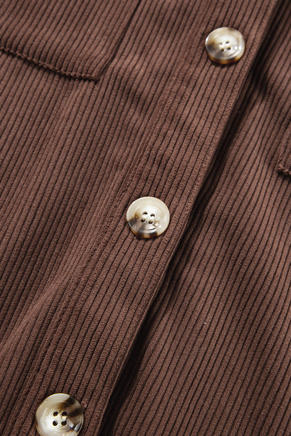 Coffee Hooded Drawstring Pockets Corduroy Shacket eAura
