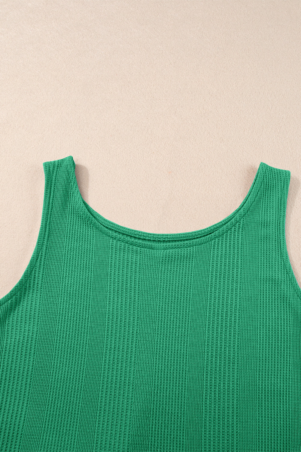 Green Solid Colour Ribbed Ruffle Tank Top and Trousers Set eAura