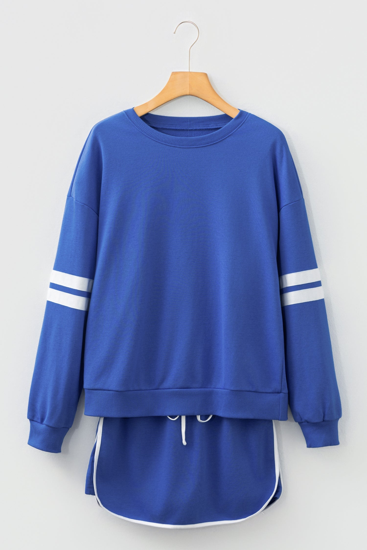 Varsity Stripe Detail Drop Shoulder Pullover Mini Skort Co-ord Set - eAura