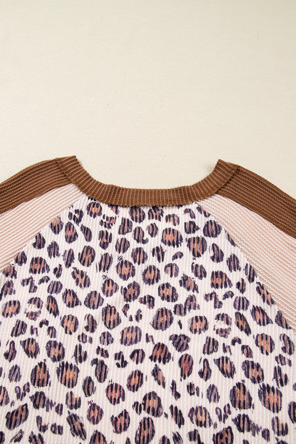Leopard Patchwork Twist Ribbed Plus Size V-Neck Baggy Pullover - eAura