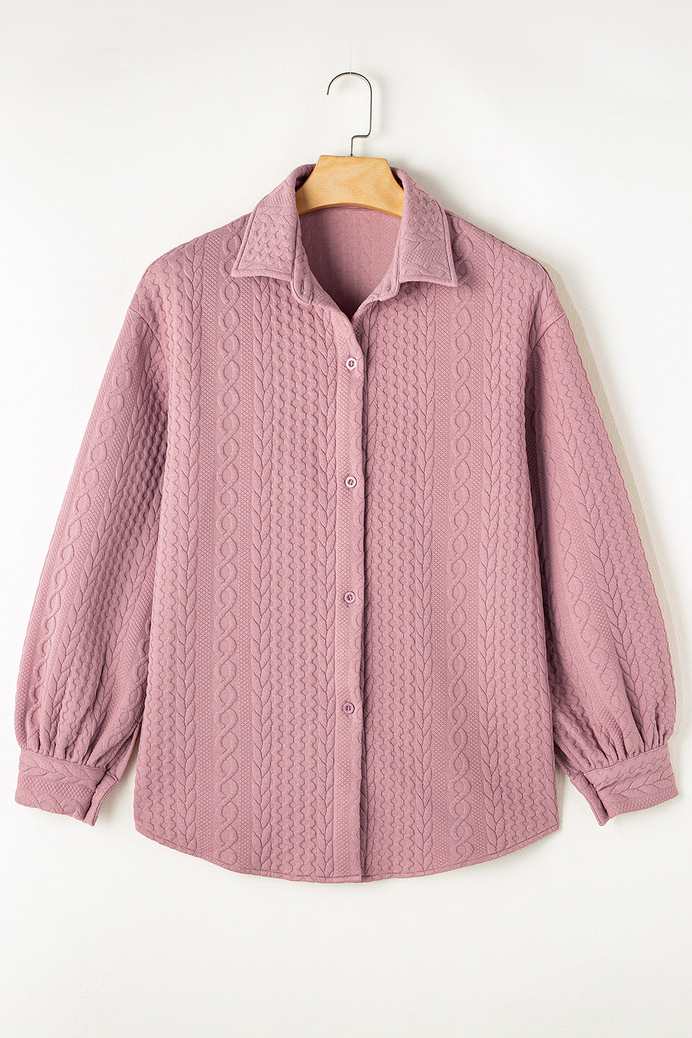 Cable Texture Puff Sleeve Loose Shacket - eAura