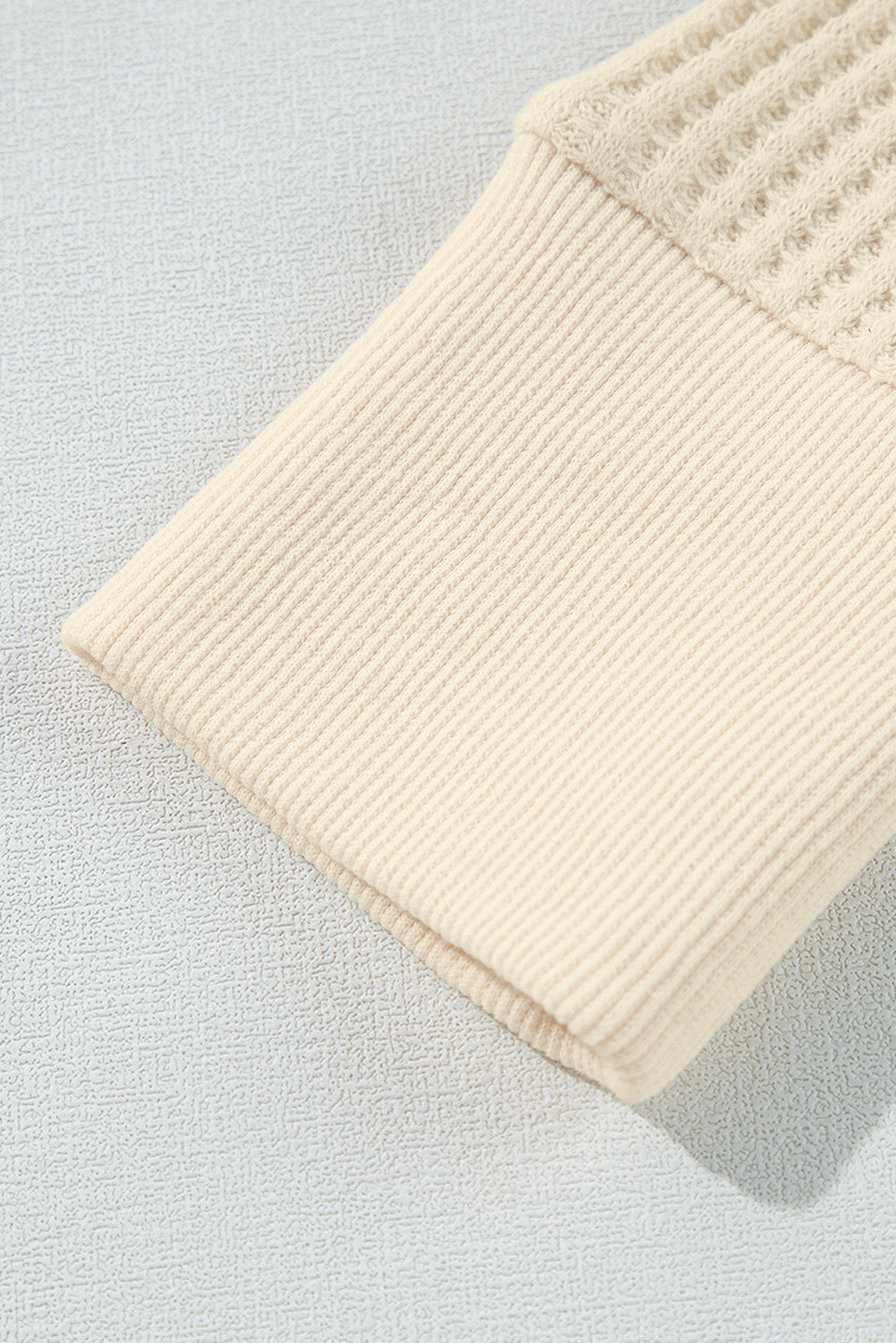 Beige Thermal Knit Patchwork Exposed Seam Long Sleeve Top BB Fashion Outlet