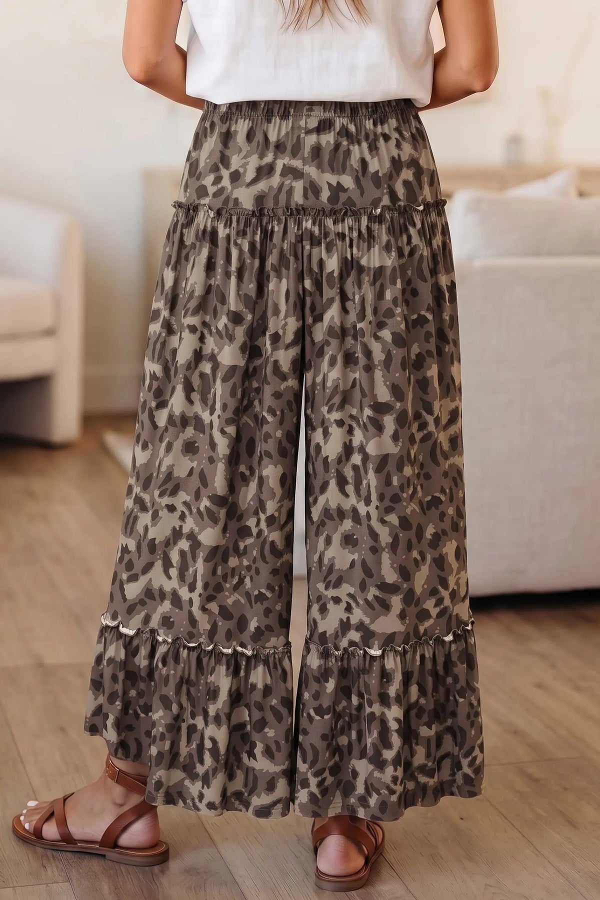 Camo Print Wide Leg Casual Pants
