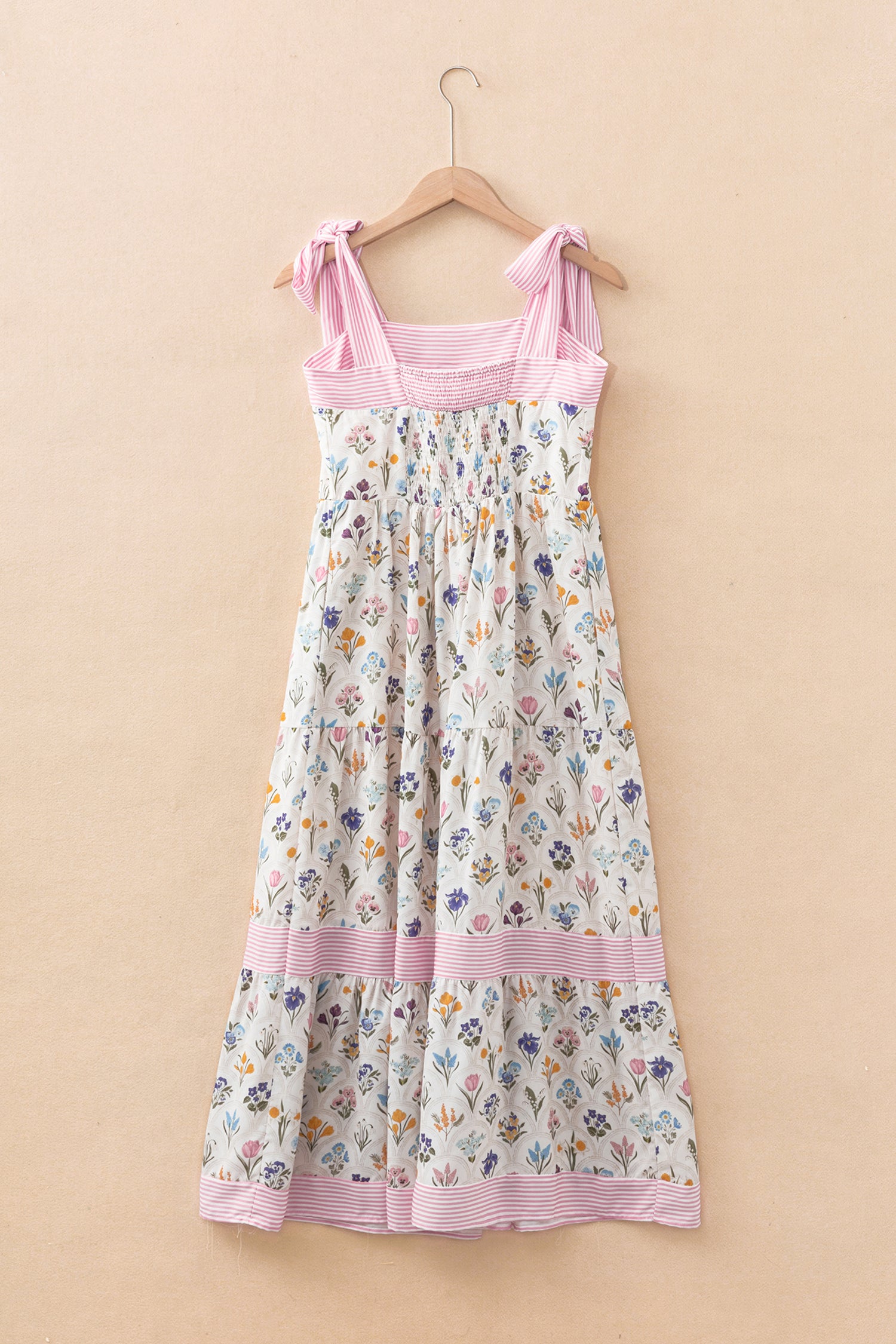 Floral Print Striped Detail Knot Straps Maxi Dress – Multicolour