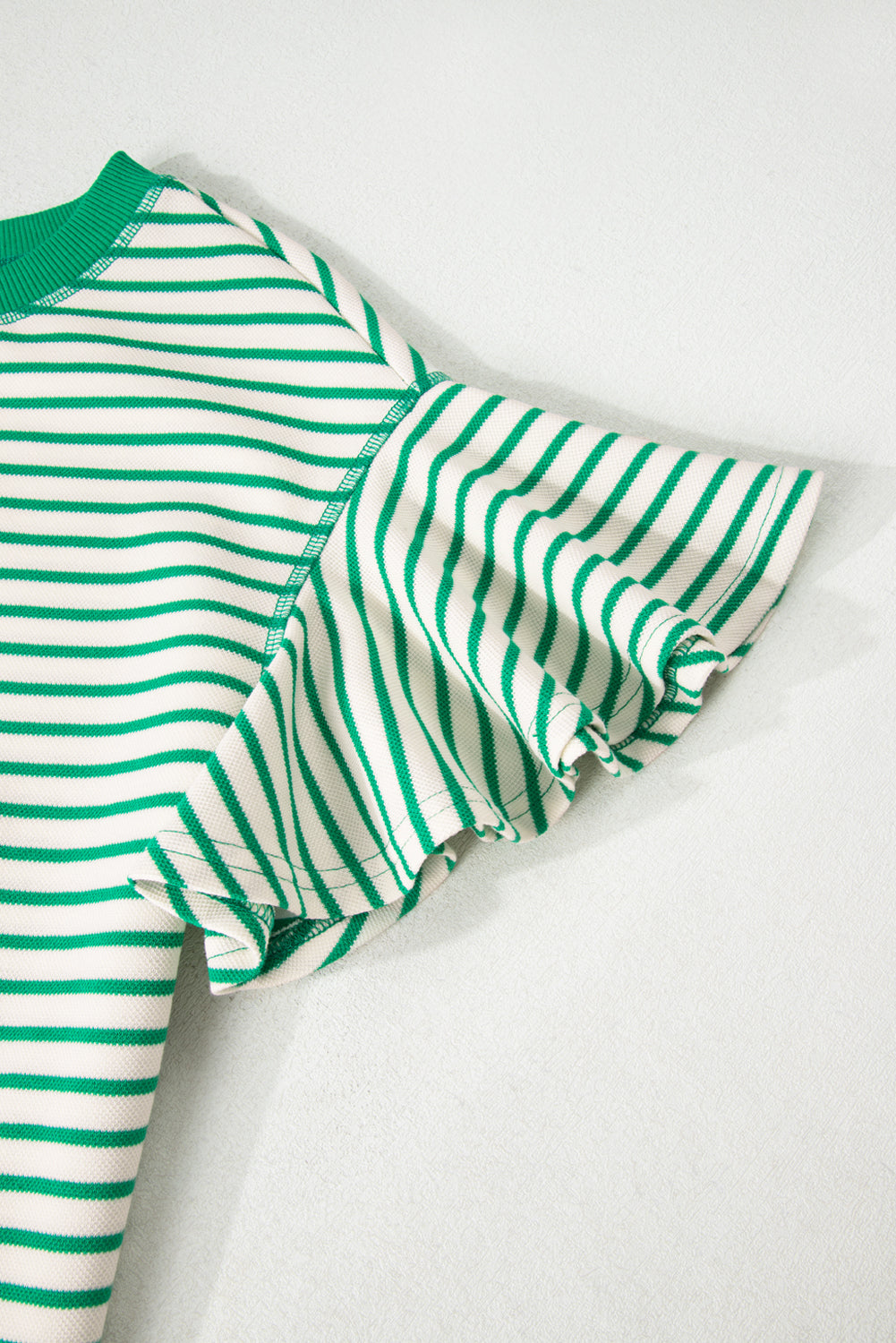 Contrast Detail Striped Ruffle Short Sleeve Top eAura