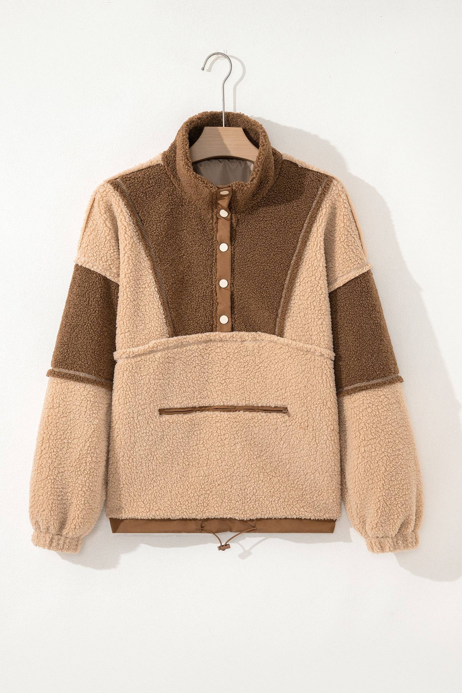 Colour Block Half Button Sherpa Sweatshirt - Tops/Sweatshirts & Hoodies