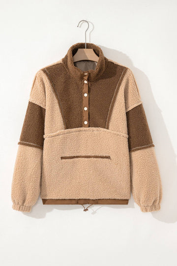 Colour Block Half Button Sherpa Sweatshirt - Tops/Sweatshirts & Hoodies