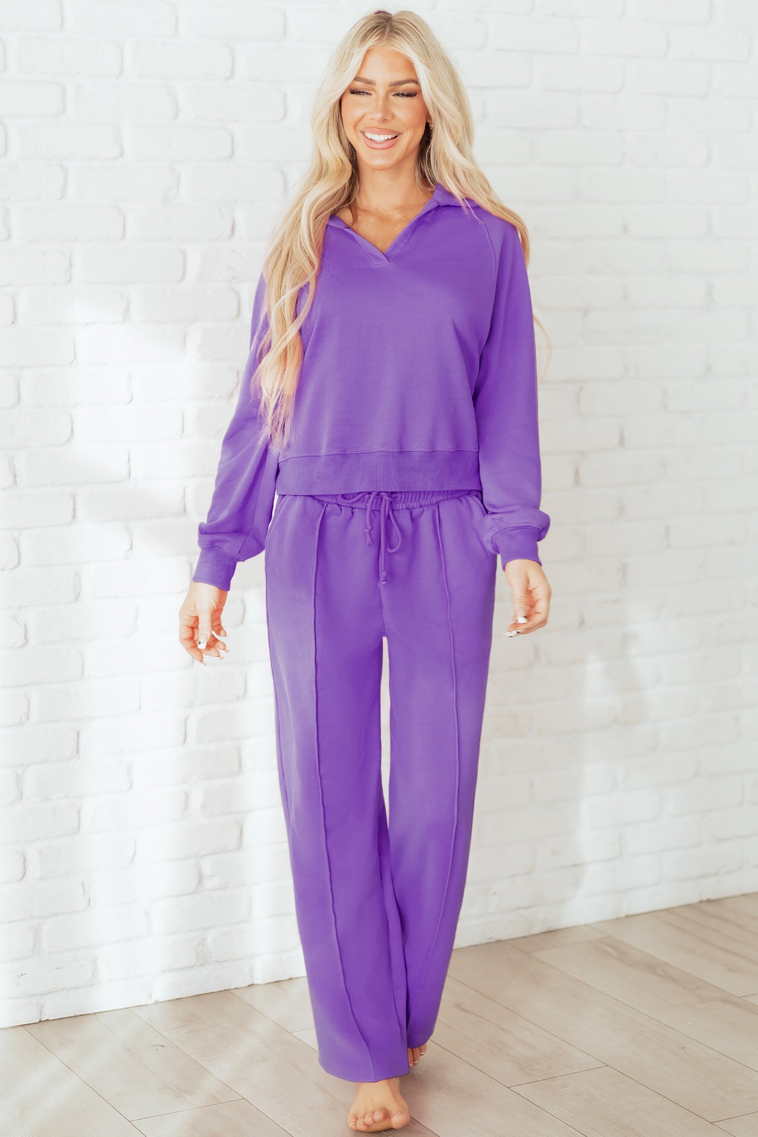 Collared Pullover and Central Seam Trousers Co-ord Set - Two Piece Sets/Pant Sets