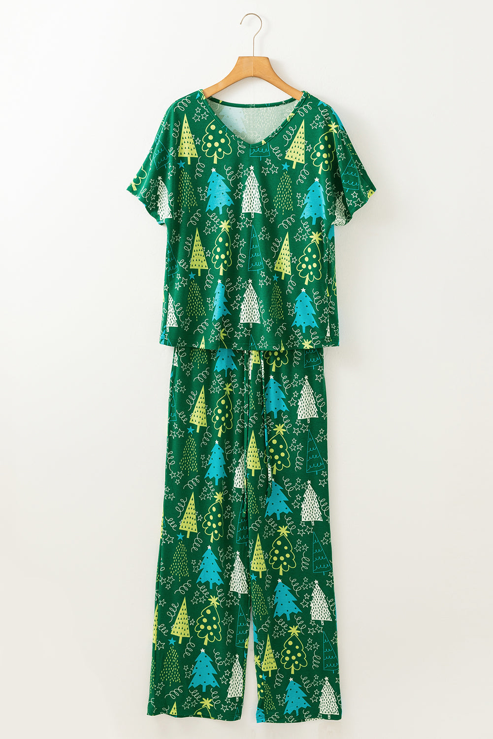 Christmas Tree Print Tee and Pants Pyjama Set - eAura