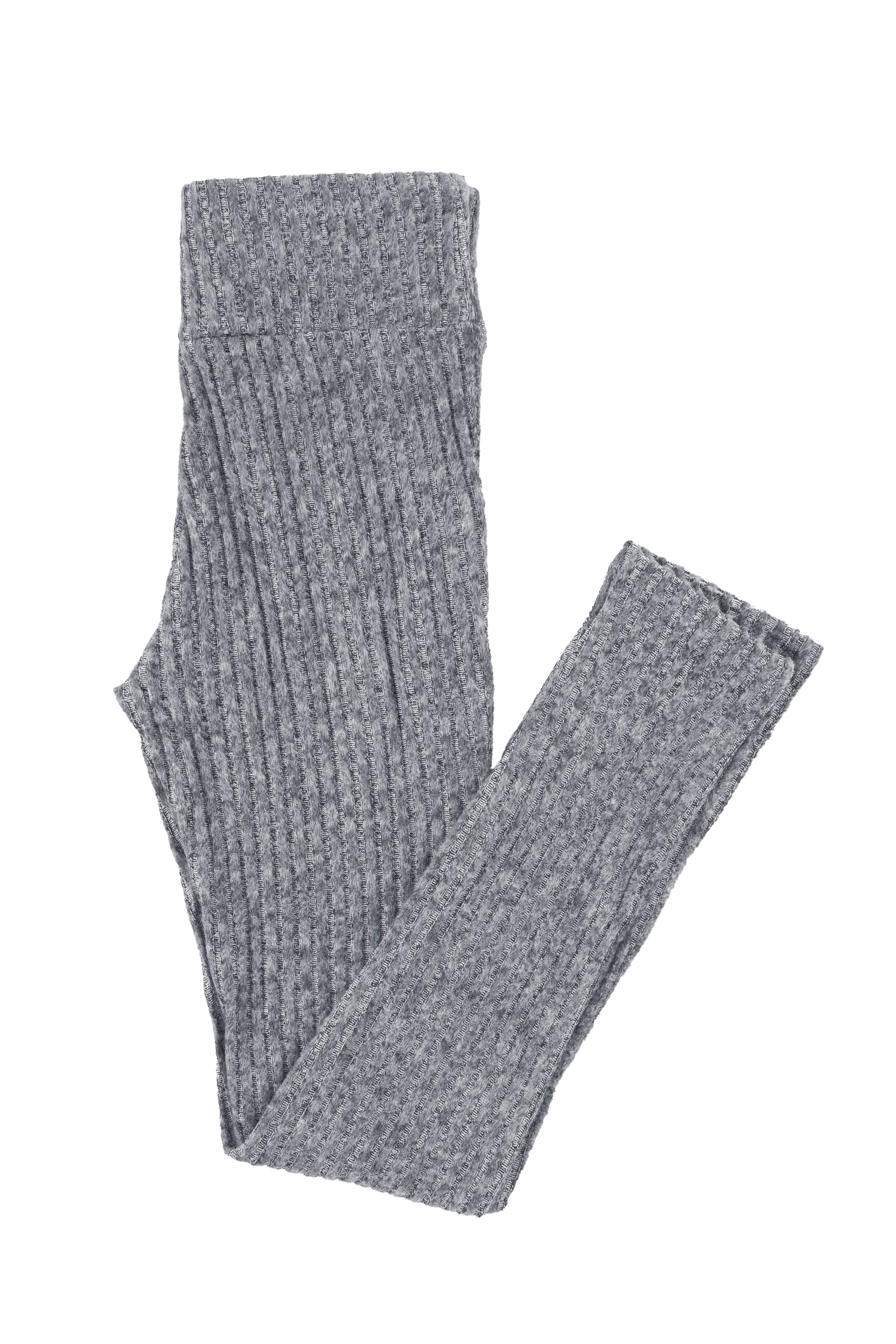Grey Wide Waistband Ribbed Textured Knit Leggings Beagle Boutique Fashion Outlet
