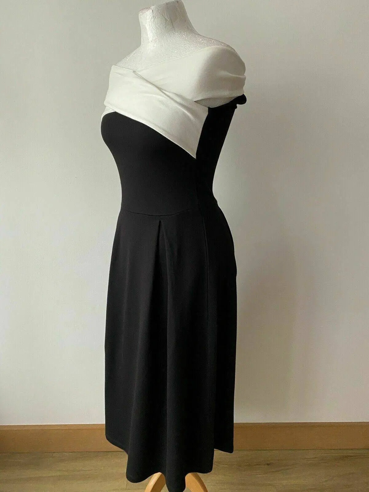 Anna Field Black Midi Fit & Flare Dress Size 8 Off Shoulder - BB Fashion Outlet
