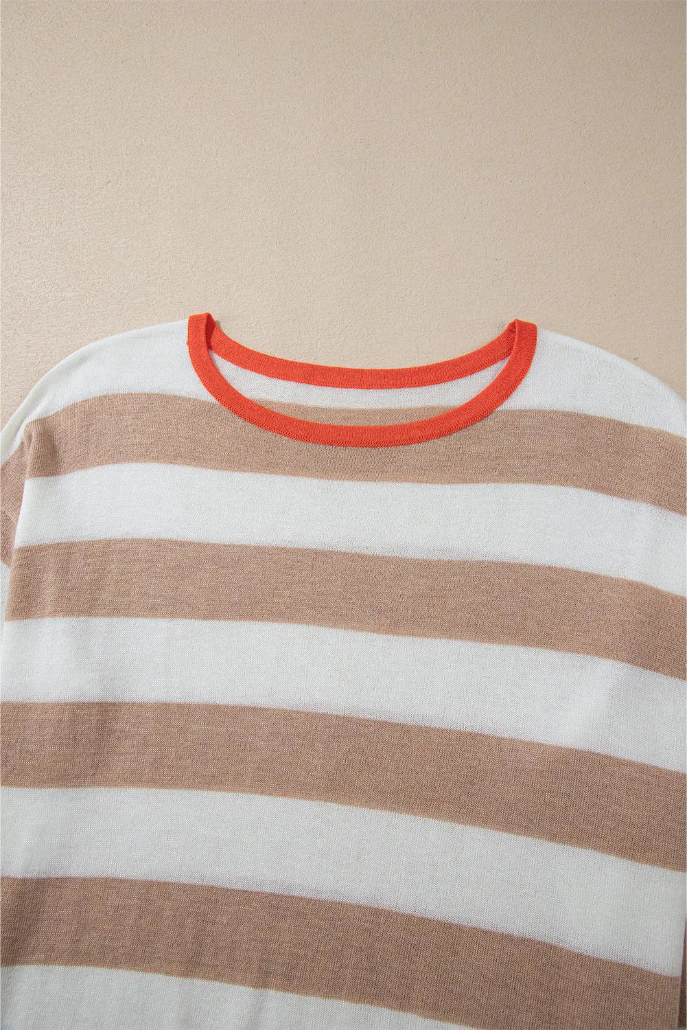 Apricot Colourblock Striped Round Neck Drop Shoulder Sweater eAura
