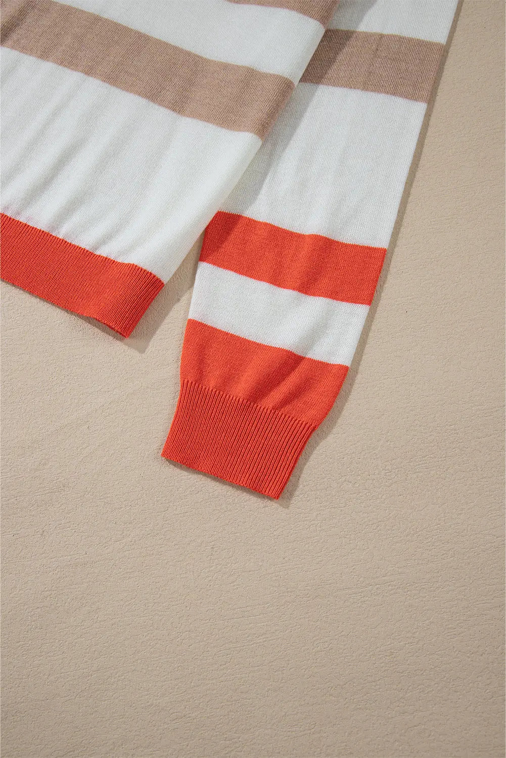 Apricot Colourblock Striped Round Neck Drop Shoulder Sweater eAura