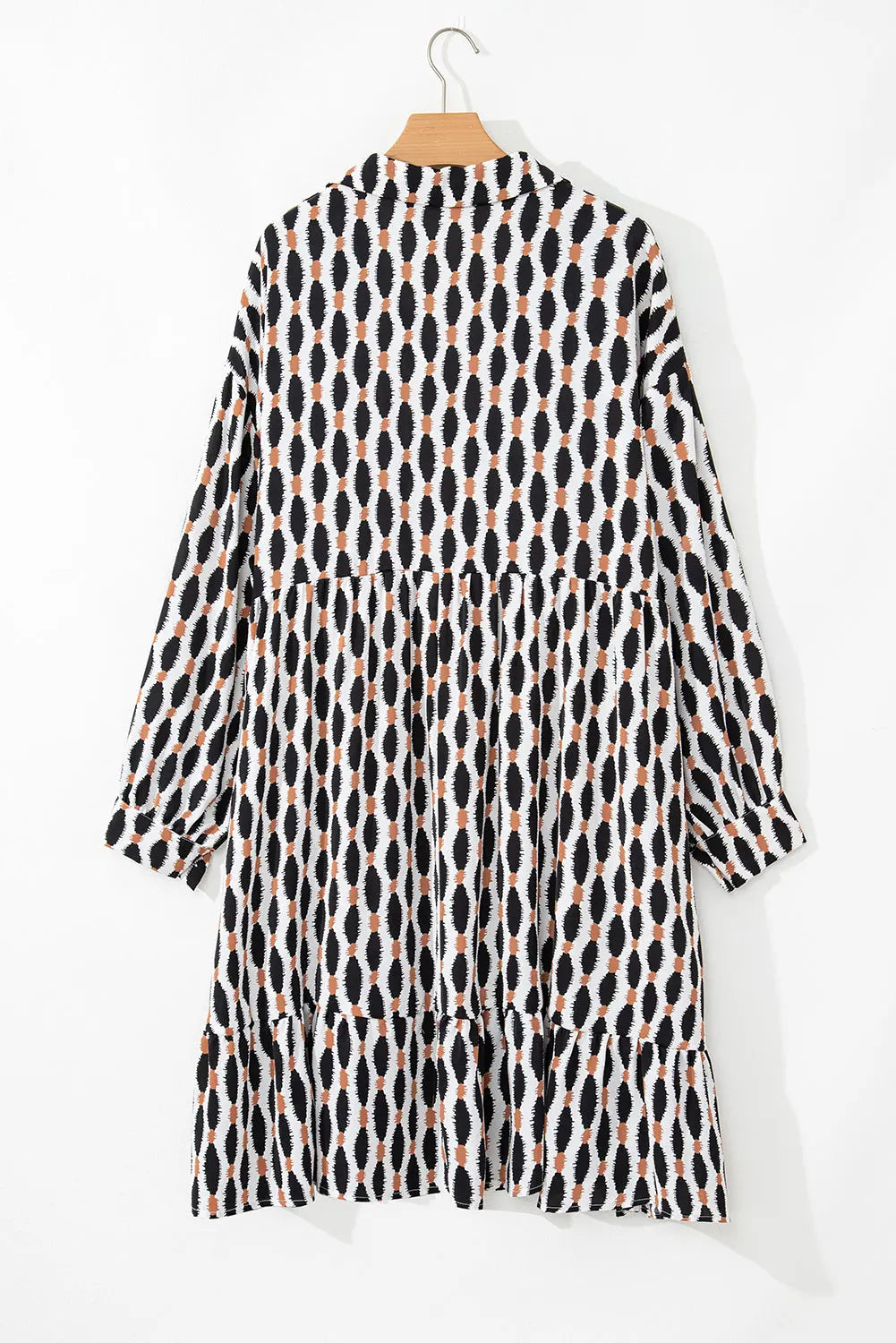 Apricot Geometric Print Collared V Neck Plus Size Mini Dress Beagle Boutique Fashion Outlet