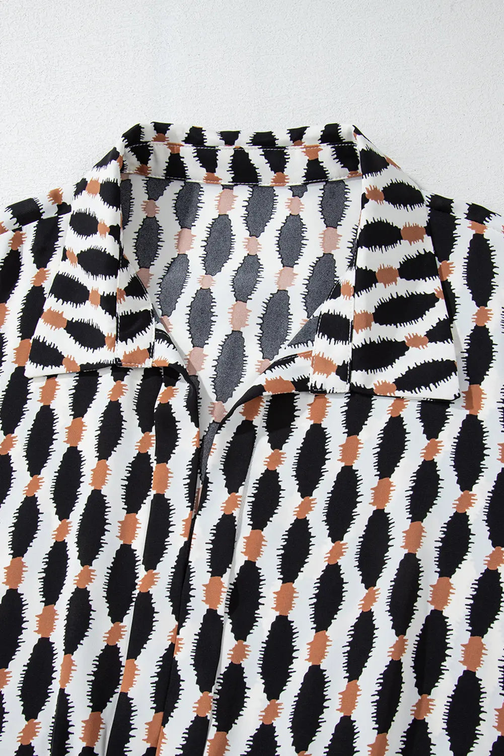 Apricot Geometric Print Collared V Neck Plus Size Mini Dress Beagle Boutique Fashion Outlet