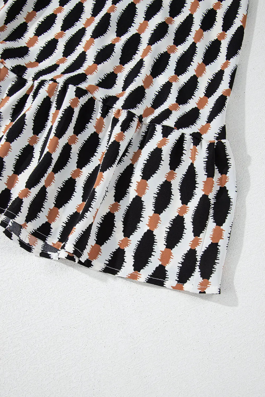 Apricot Geometric Print Collared V Neck Plus Size Mini Dress Beagle Boutique Fashion Outlet