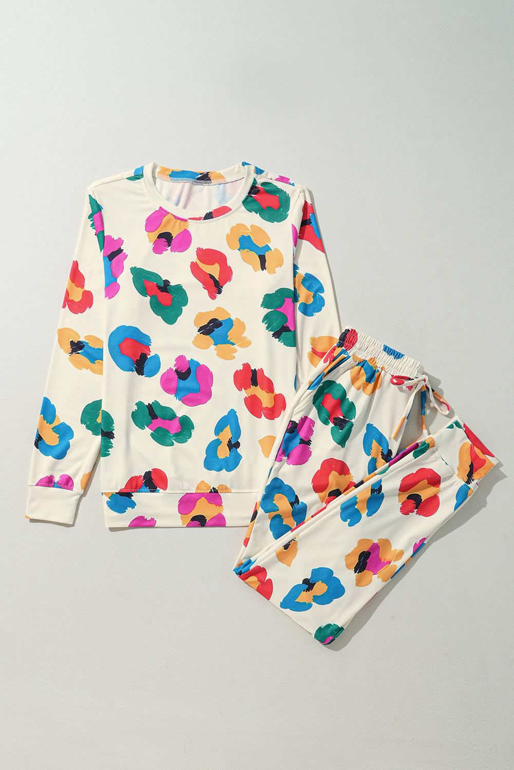 Beige Leopard Print Long Sleeve Top and Skinny Trousers Lounge Set Pyjamas - Loungewear & Sleepwear/Sleepwear