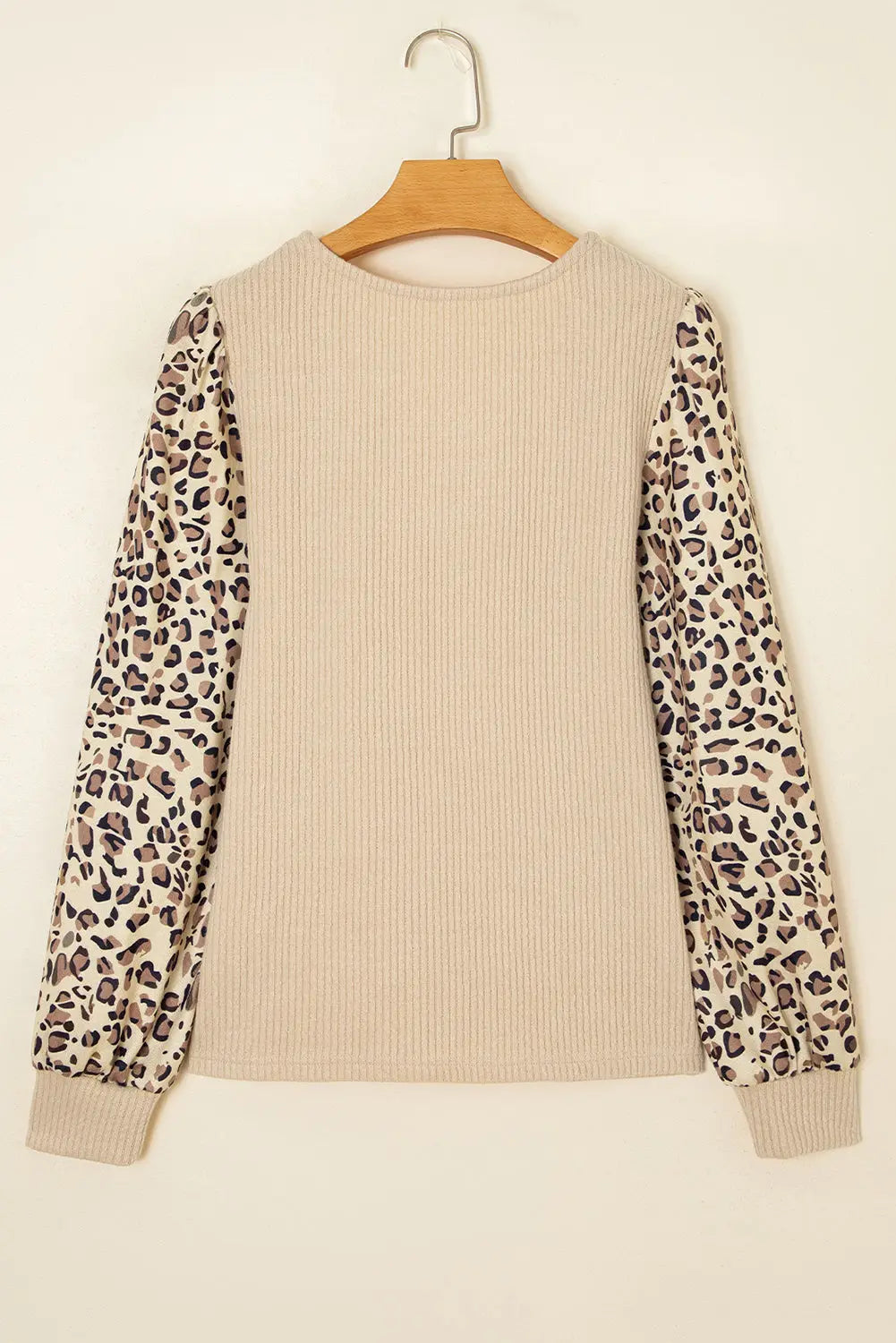 Apricot Leopard Sleeve Patchwork Ribbed Long Sleeve Top Dear-Lover Dropshipping