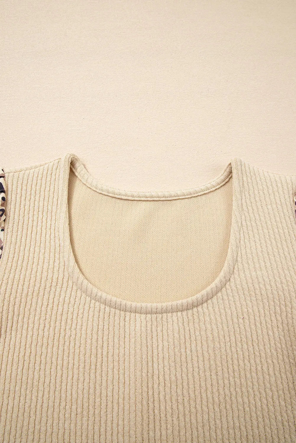 Apricot Leopard Sleeve Patchwork Ribbed Long Sleeve Top Dear-Lover Dropshipping