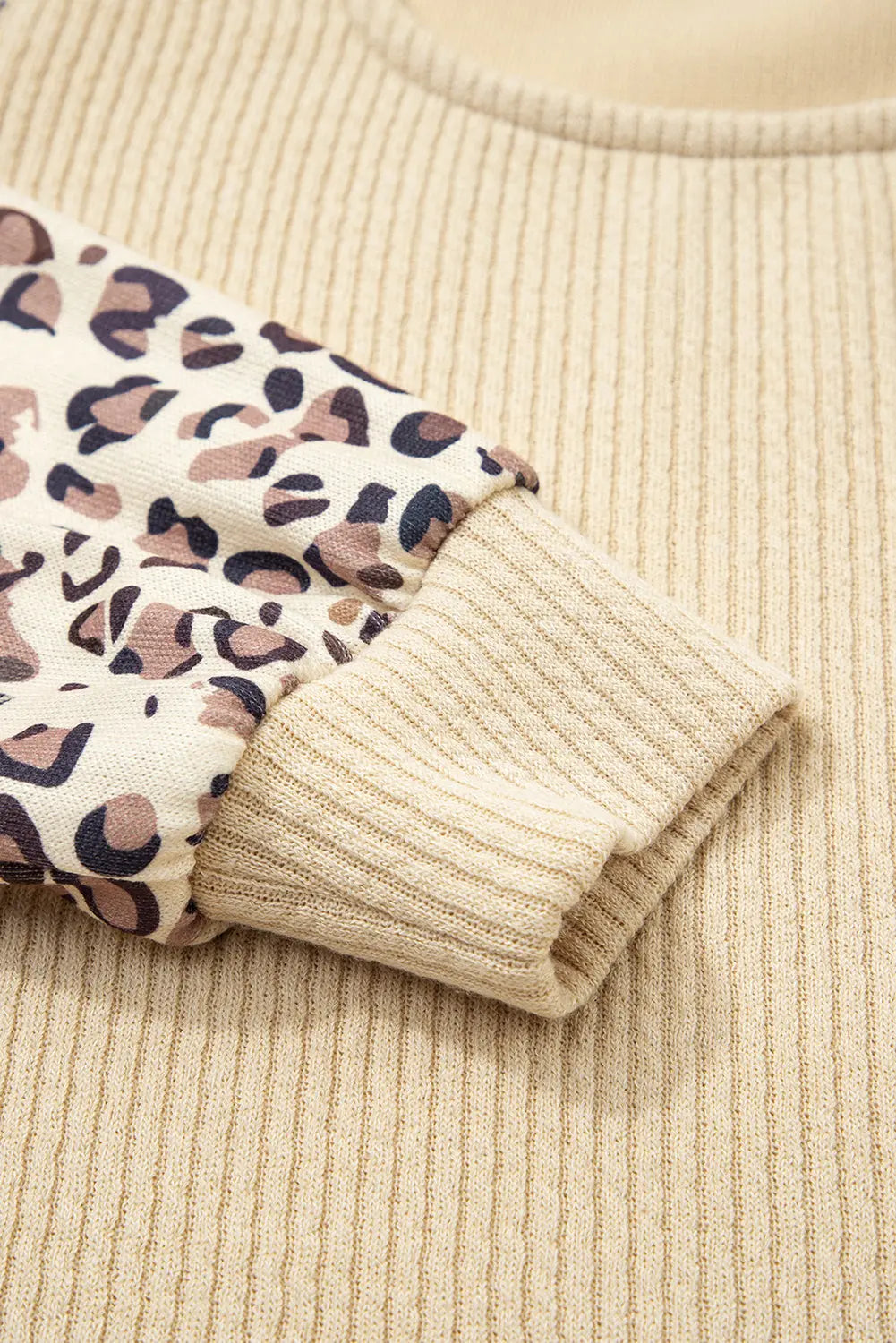Apricot Leopard Sleeve Patchwork Ribbed Long Sleeve Top Dear-Lover Dropshipping