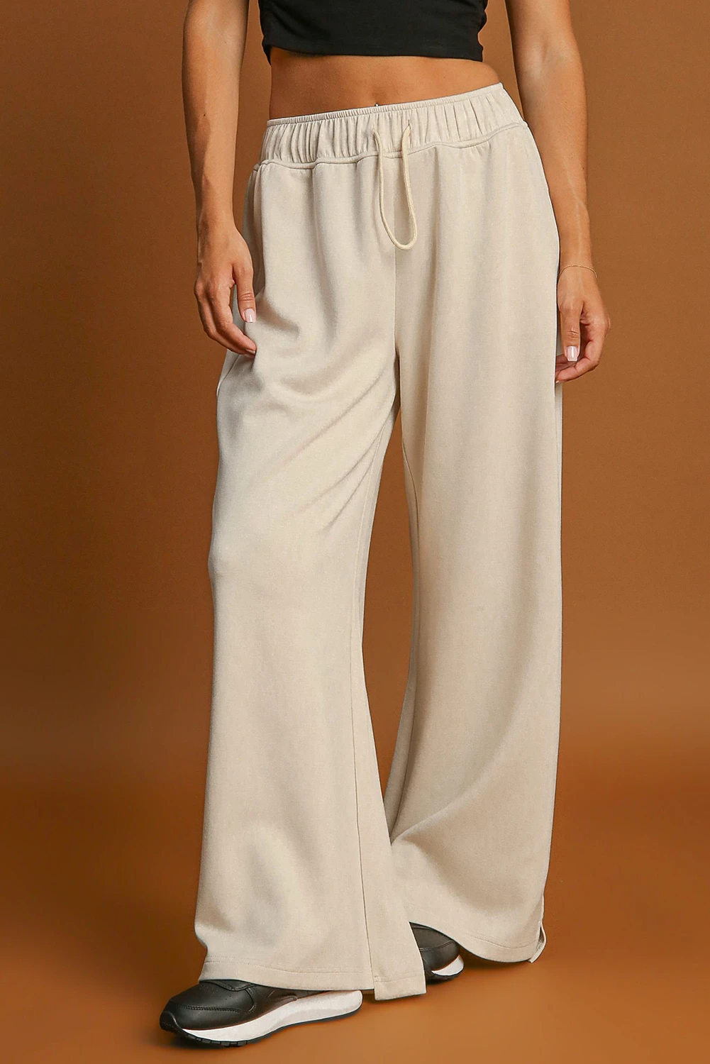 Apricot Loop Drawstring Casual Wide Leg Trousers - eAura