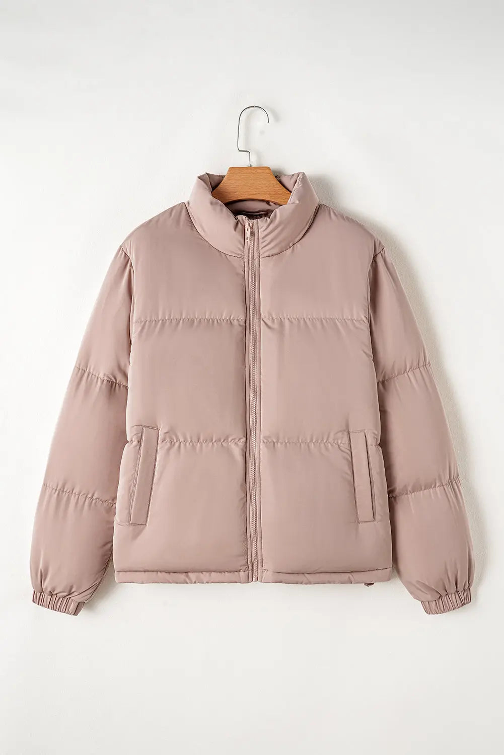 Apricot Pink Full Zipper Quilted Puffer Jacket Beagle Boutique Fashion Outlet
