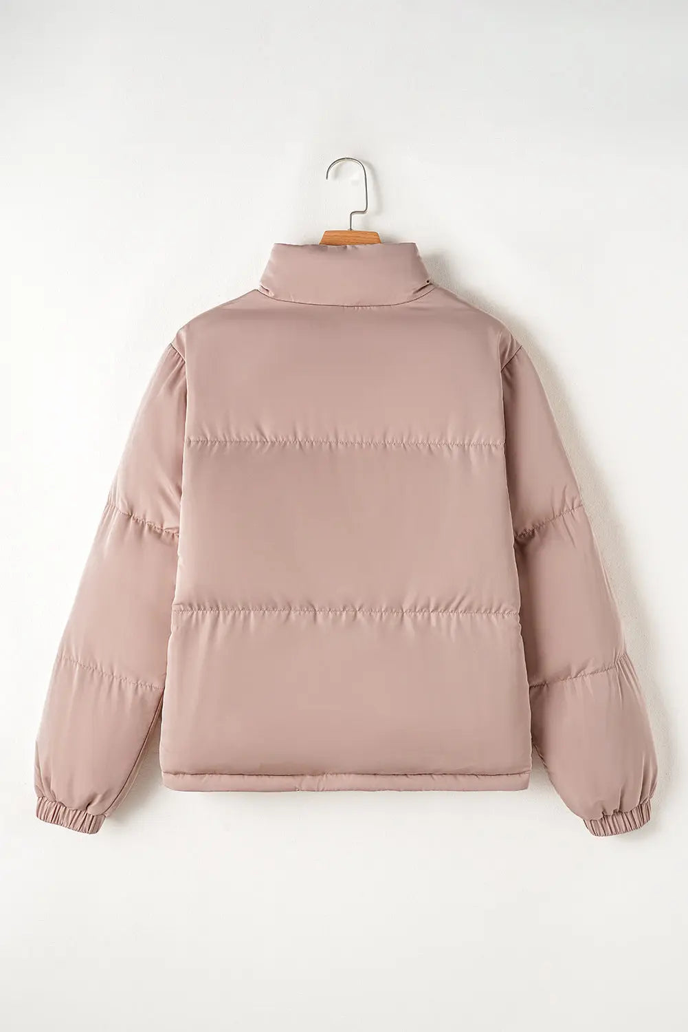 Apricot Pink Full Zipper Quilted Puffer Jacket Beagle Boutique Fashion Outlet