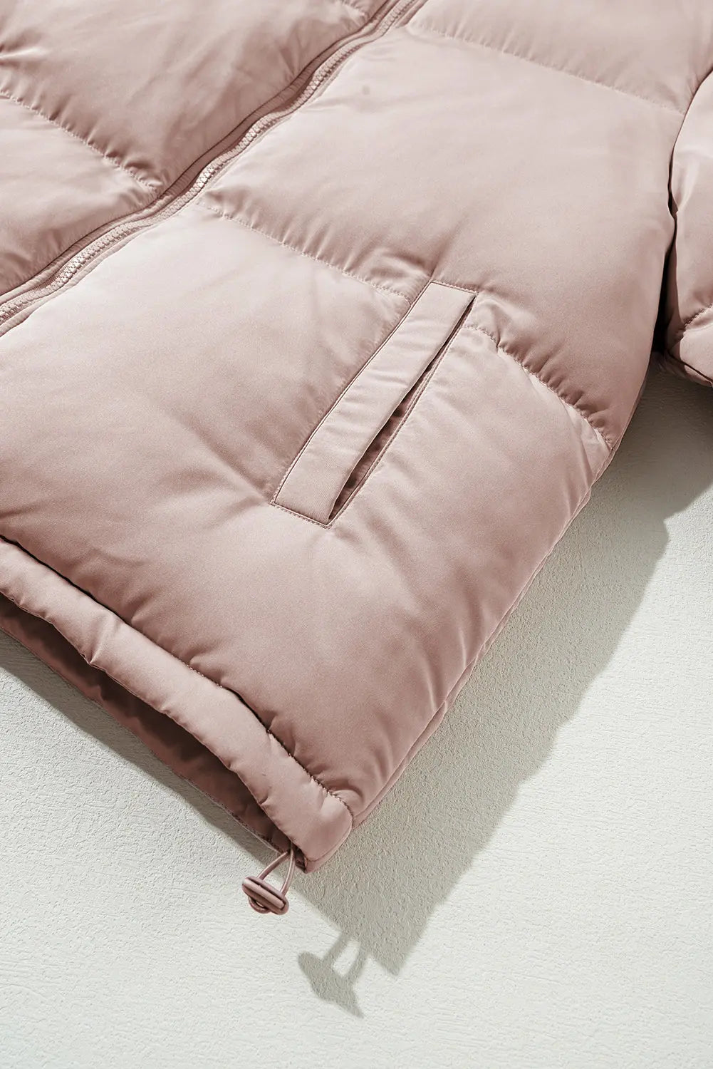 Apricot Pink Full Zipper Quilted Puffer Jacket Beagle Boutique Fashion Outlet