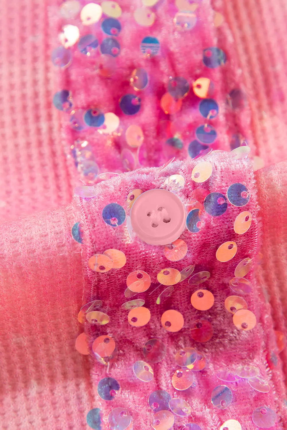 Apricot Pink Mineral Wash Sequin Patchwork Flap Pocket Shacket - eAura