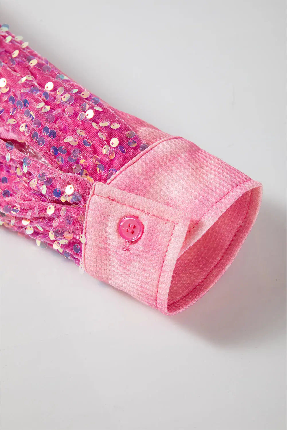 Apricot Pink Mineral Wash Sequin Patchwork Flap Pocket Shacket - eAura