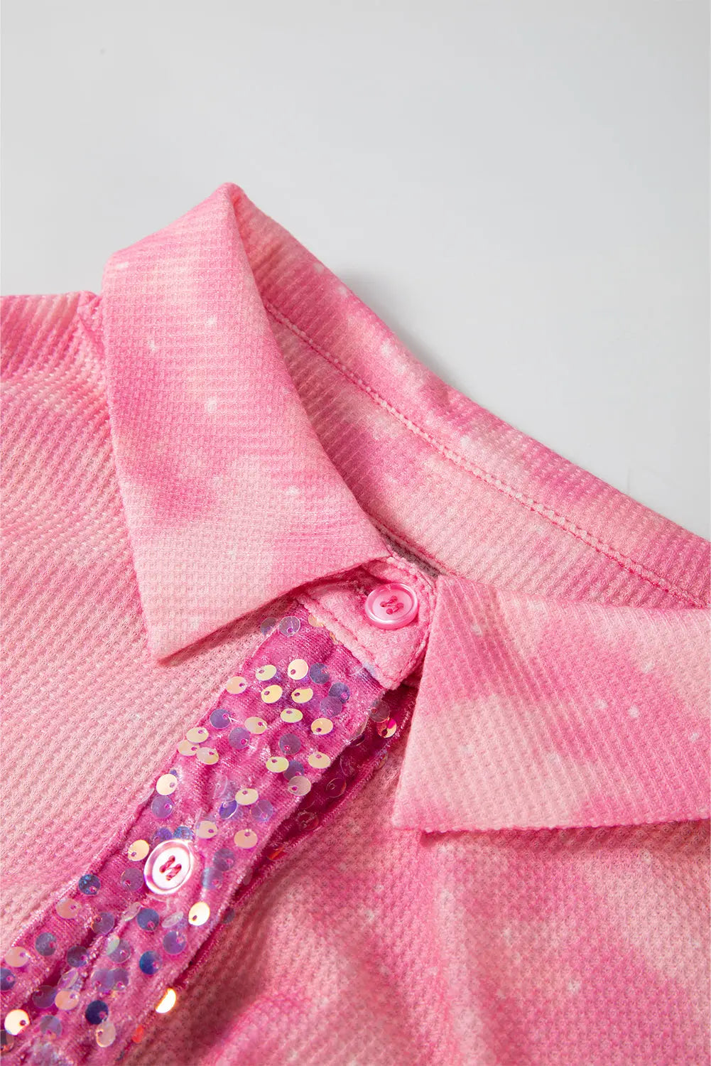 Apricot Pink Mineral Wash Sequin Patchwork Flap Pocket Shacket - eAura