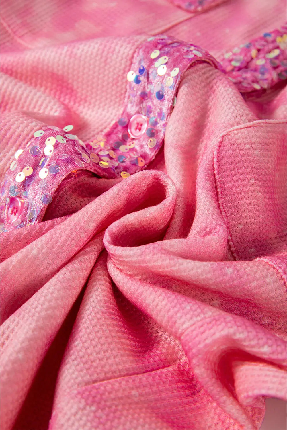 Apricot Pink Mineral Wash Sequin Patchwork Flap Pocket Shacket - eAura