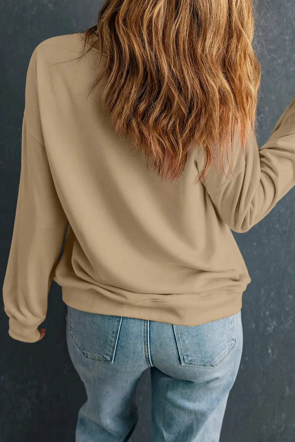 Apricot Solid Crew Neck Drop Shoulder Plus Size Sweatshirt Beagle Boutique Fashion Outlet