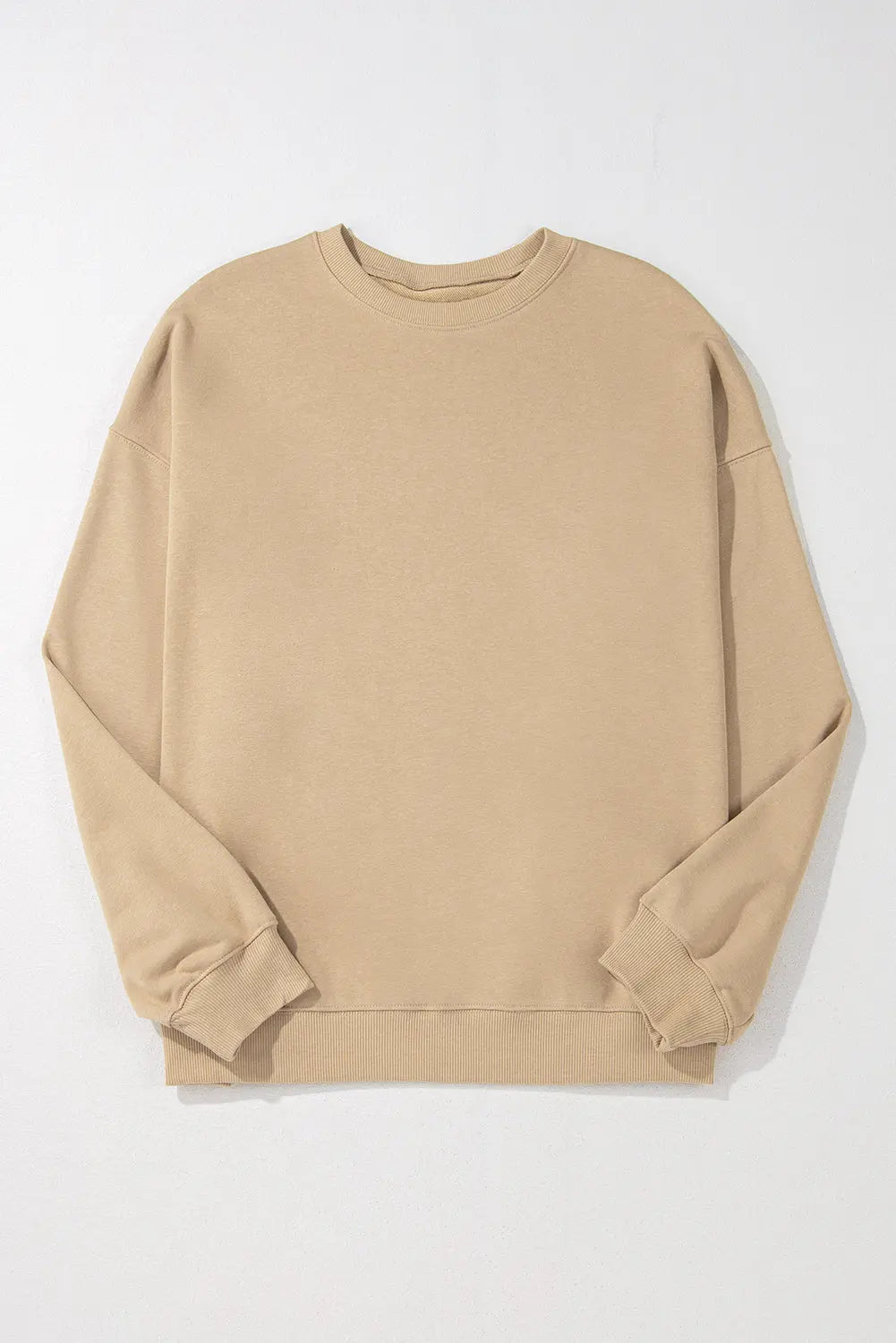 Apricot Solid Crew Neck Drop Shoulder Plus Size Sweatshirt Beagle Boutique Fashion Outlet
