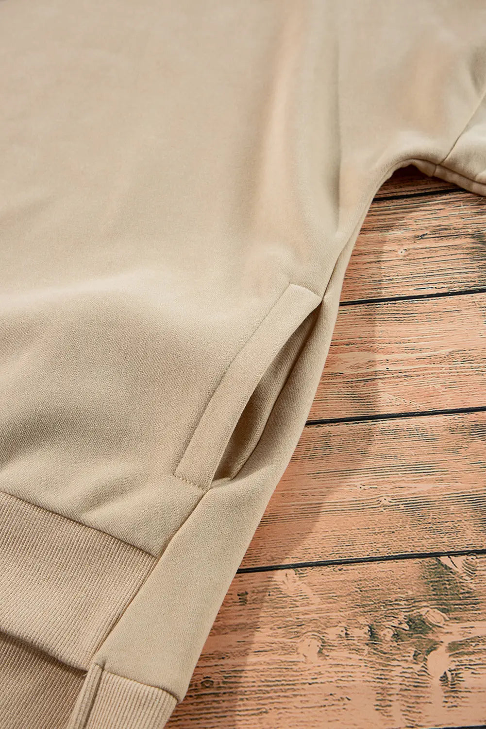 Apricot Solid Fleece Lined Drop Shoulder High Low Sweatshirt - eAura