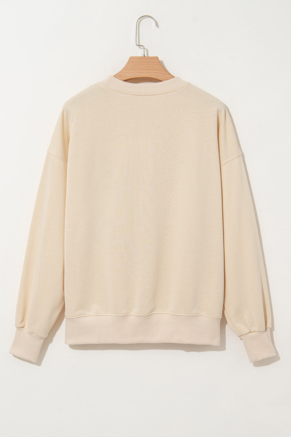 Beige THANKS Chenille Embroidered Drop Shoulder Graphic Sweatshirt - Tops/Sweatshirts & Hoodies