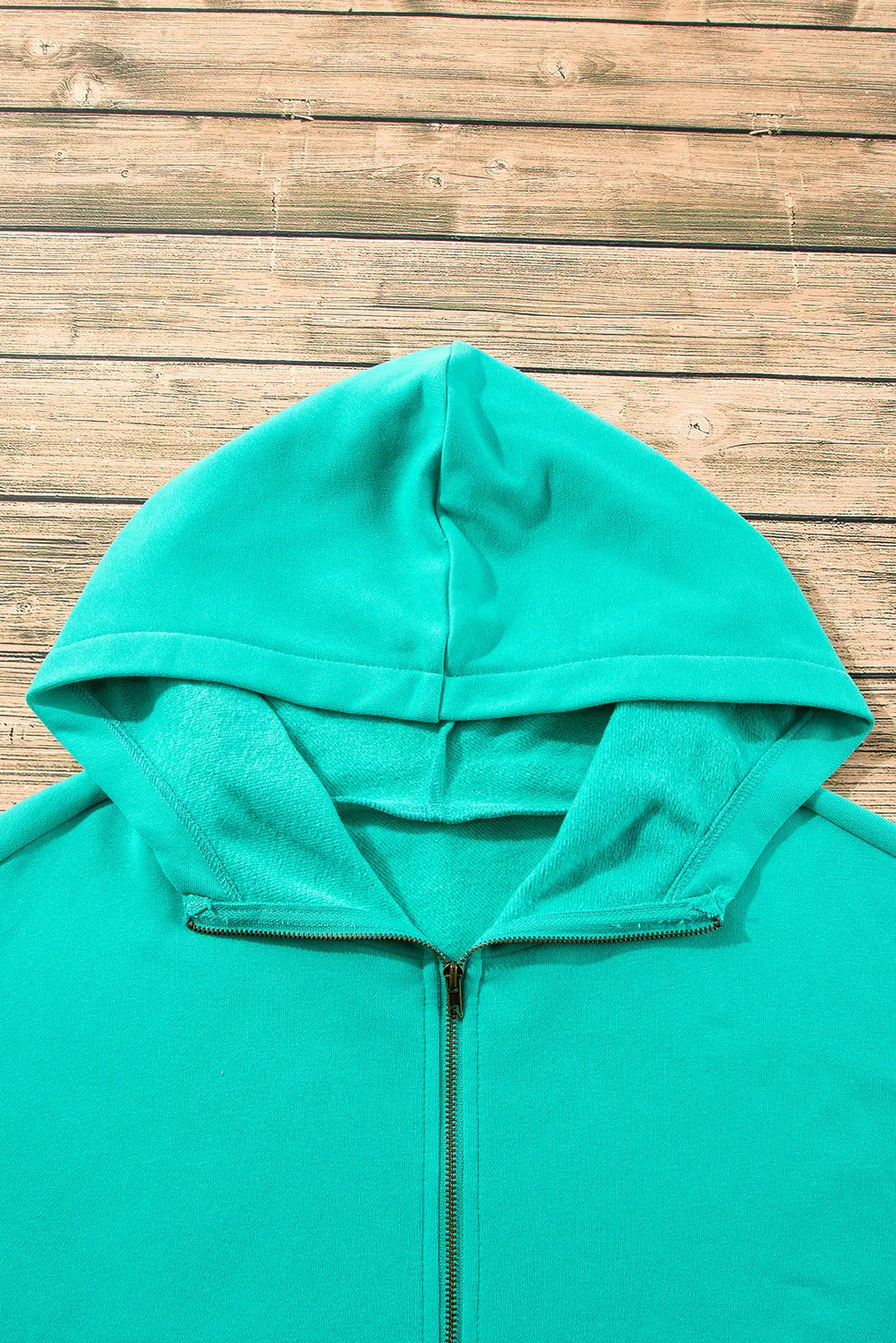 Aruba Blue Fleece Lined Half Zipper Kangaroo Pockets Loose Hoodie - eAura