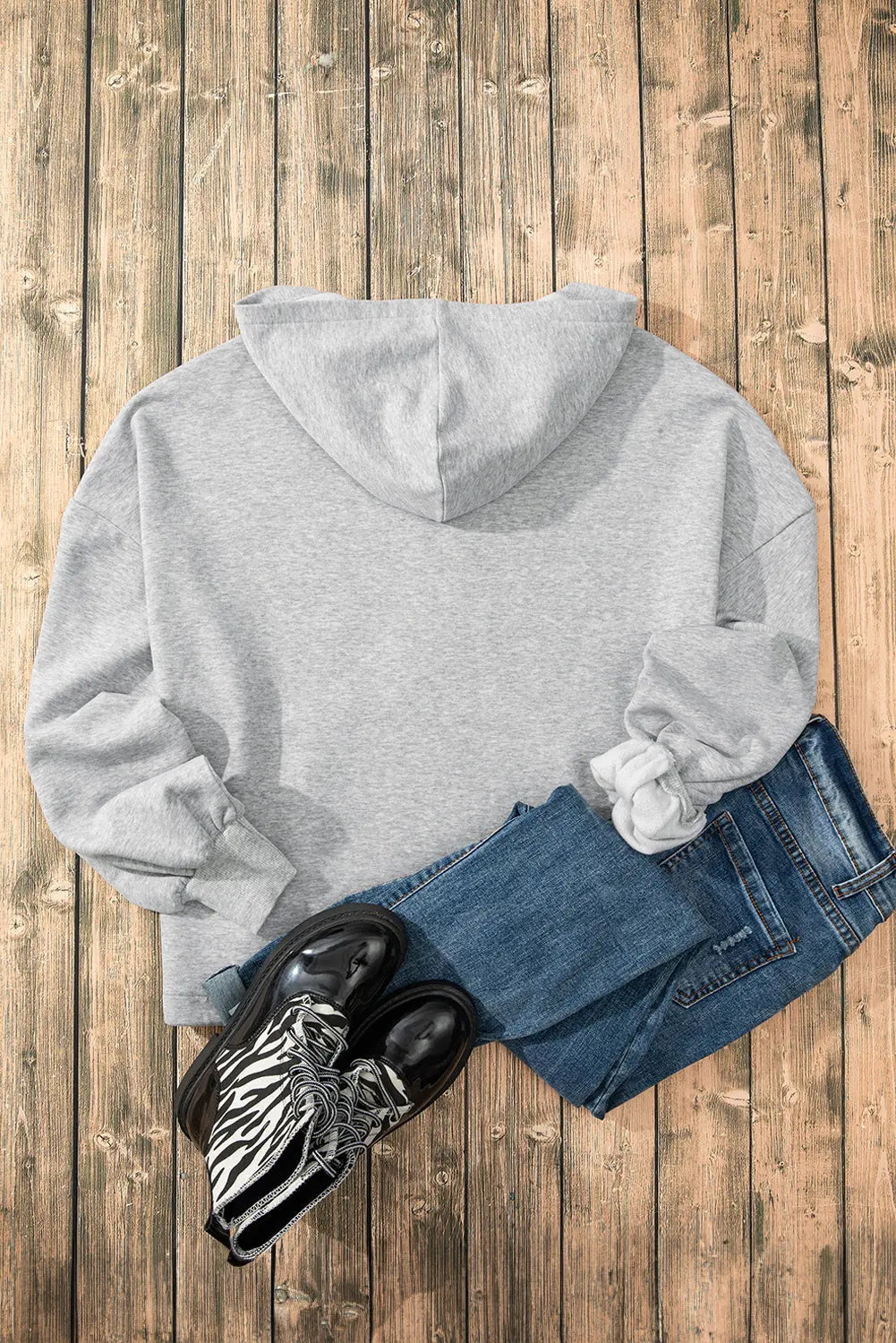 Aruba Blue Fleece Lined Half Zipper Kangaroo Pockets Loose Hoodie - eAura