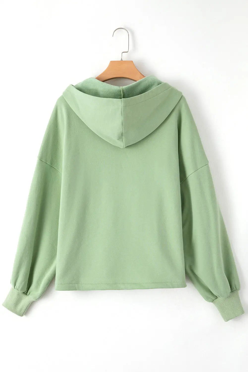 Aruba Blue Fleece Lined Half Zipper Kangaroo Pockets Loose Hoodie - eAura