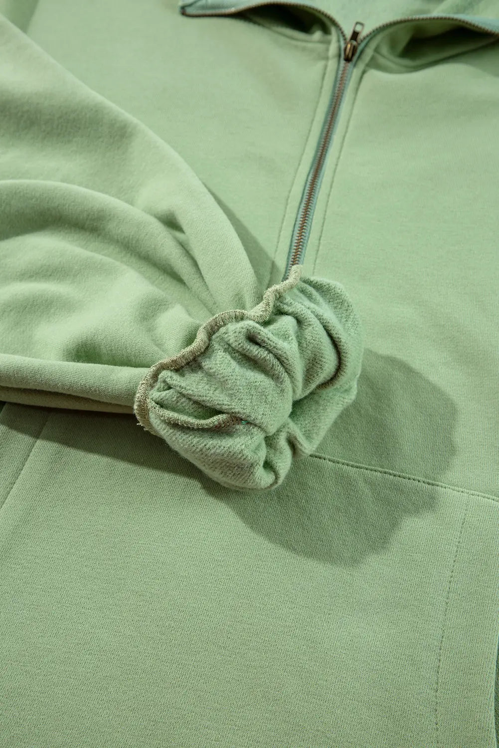 Aruba Blue Fleece Lined Half Zipper Kangaroo Pockets Loose Hoodie - eAura